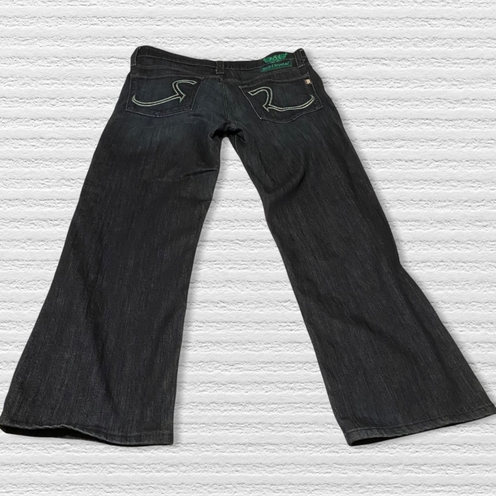 Rock & Republic Jeans Dark Blue 36 NEIL Button Fly Green Pocket Logo - Picture 7 of 13